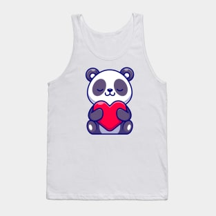 Cute Panda Holding Heart Cartoon Tank Top